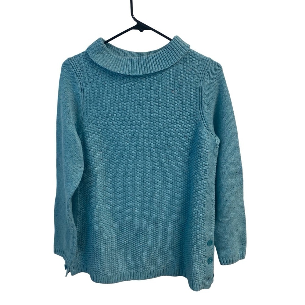 Talbots Ladies Blue Turtleneck Button Detail On Bottom Size Medium